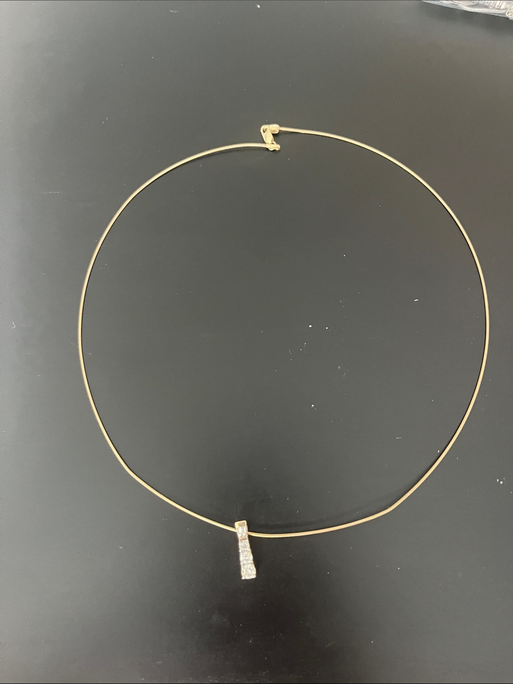 Delicate Gold Wire Necklace with Sparkling Pavé Bar Pendant